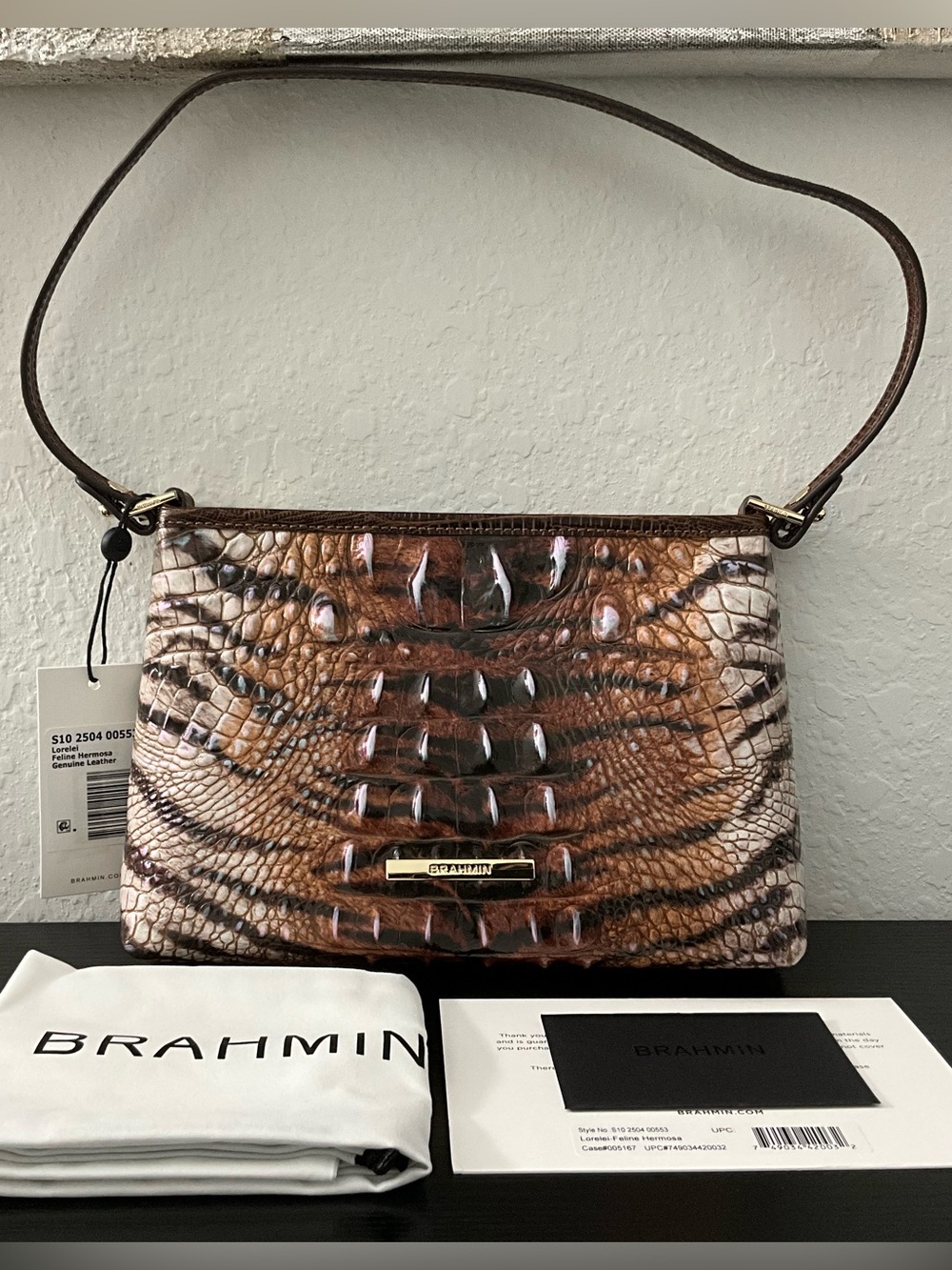 Brahmin Lorelei FELINE HERMOSA Tiger Pattern Leather W/Partial Eyes